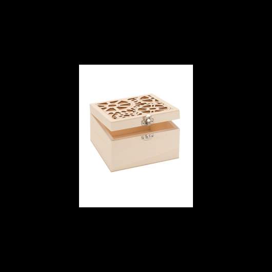 Boîte en bois avec motif roues 10,8x10,8x8cm